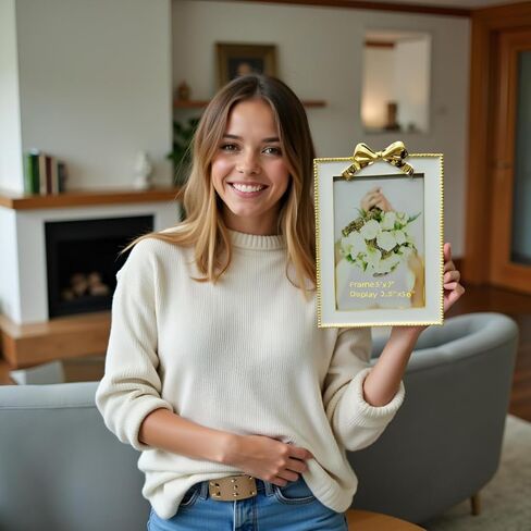 Picture Frame 4x6,Gold Bow Picture frame,Photo Display 4x6, Metal Photo Frame Vertical Tabletop Gold in Kuwait