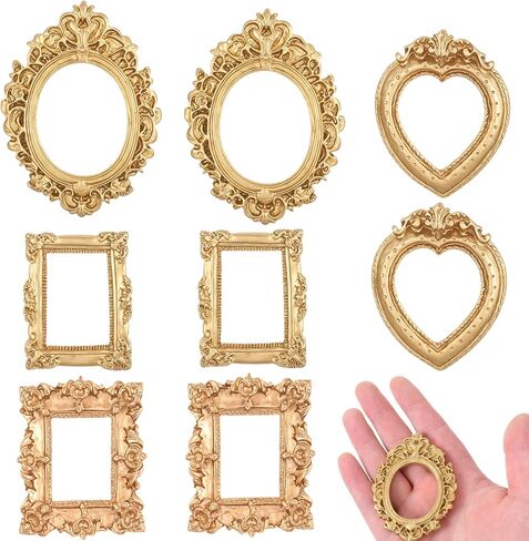 Thinp 8 Pcs Mini Gold Picture Frames, Resin Mini Vintage Frames Antique Miniature Picture Frame Oval Rectangle Resin Photo Frame for DIY Jewelry Display Photo Home Decor (4 Styles) in Saudi Arabia