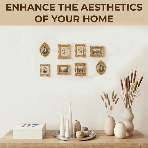 Thinp 8 Pcs Mini Gold Picture Frames, Resin Mini Vintage Frames Antique Miniature Picture Frame Oval Rectangle Resin Photo Frame for DIY Jewelry Display Photo Home Decor (4 Styles) in Saudi Arabia