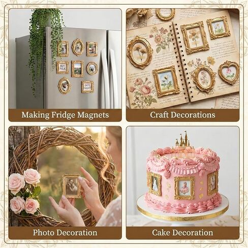 Thinp 8 Pcs Mini Gold Picture Frames, Resin Mini Vintage Frames Antique Miniature Picture Frame Oval Rectangle Resin Photo Frame for DIY Jewelry Display Photo Home Decor (4 Styles) in Saudi Arabia