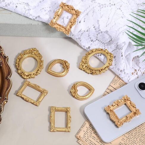 Thinp 8 Pcs Mini Gold Picture Frames, Resin Mini Vintage Frames Antique Miniature Picture Frame Oval Rectangle Resin Photo Frame for DIY Jewelry Display Photo Home Decor (4 Styles) in Saudi Arabia