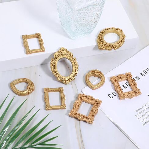 Thinp 8 Pcs Mini Gold Picture Frames, Resin Mini Vintage Frames Antique Miniature Picture Frame Oval Rectangle Resin Photo Frame for DIY Jewelry Display Photo Home Decor (4 Styles) in Saudi Arabia