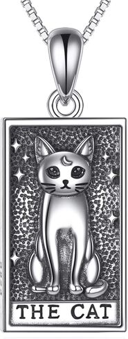 قلادة YAFEINI Cat Tarot من الفضة الإسترلينية عيار 925 على شكل قطة Tarot قلادة هدايا مجوهرات للنساء in Saudi Arabia