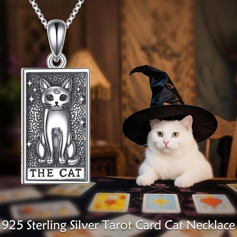 قلادة YAFEINI Cat Tarot من الفضة الإسترلينية عيار 925 على شكل قطة Tarot قلادة هدايا مجوهرات للنساء in Saudi Arabia