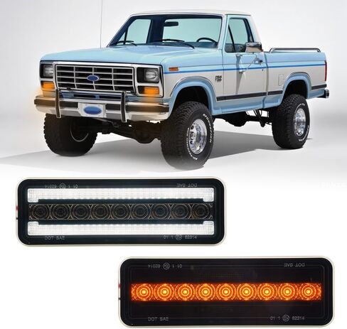 NJSBYL عدسات مدخنة LED أضواء إشارة الانعطاف متوافقة مع F-ord F150 F250 F350 Bronco 1980-1986، F100 1980-1983 المصد الأمامي مصباح زاوية إشارة الانعطاف الأبيض، مصابيح علامة جانبية لوقوف السيارات، إشارات انعطاف كهرمانية in Saudi Arabia