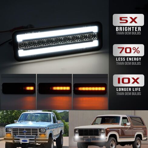 NJSBYL عدسات مدخنة LED أضواء إشارة الانعطاف متوافقة مع F-ord F150 F250 F350 Bronco 1980-1986، F100 1980-1983 المصد الأمامي مصباح زاوية إشارة الانعطاف الأبيض، مصابيح علامة جانبية لوقوف السيارات، إشارات انعطاف كهرمانية in Saudi Arabia