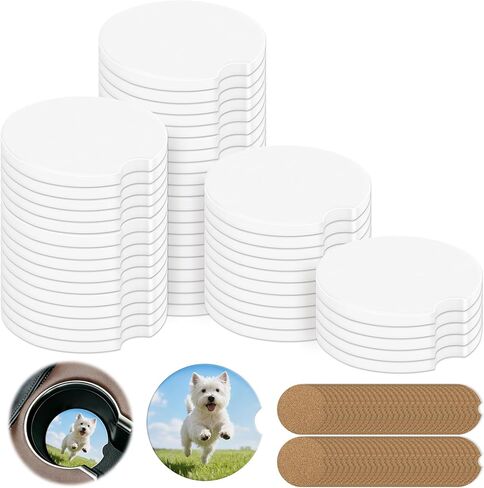 48 قطعة من قواعد الأكواب التسامي الفارغة من بلاط السيراميك مقاس 4×4 بلاط سيراميك مزجج أبيض غير مزجج للحرف اليدوية مع 48 ملصق من الفلين في الخلف، قواعد أكواب مربعة للتسامي لنقل الحرارة لوحة يدوية in Kuwait