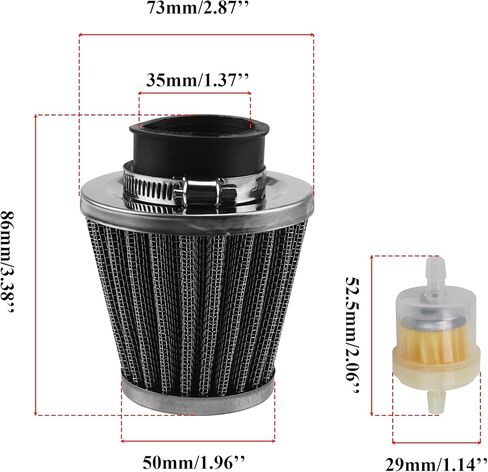 فلتر هواء للدراجة النارية 35 مم مناسب للدراجة النارية Atv Quad Scooter Moped Dirt Pit Bike 50cc 70cc 90cc 110cc 125cc Coolster Tao Tao Sunl Apollo Roketa X-pro Vitacci Sliver قطعتان in Kuwait