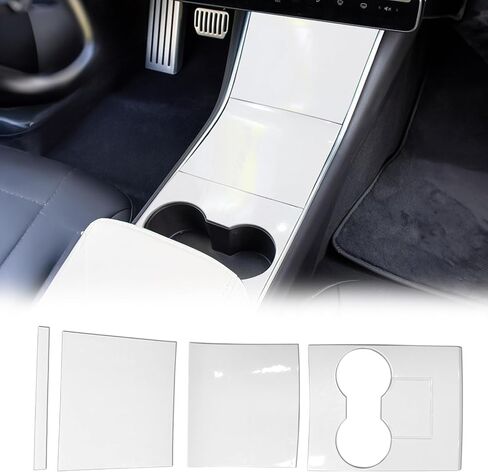 FREEMOTOR802 Console Box Cover Wrap Kit, Fits 2017-2020 Tesla Model 3 All Models, ABS Interior Front Center Console Cup Holder Panel Cover Trim (White/4PCS) in Saudi Arabia