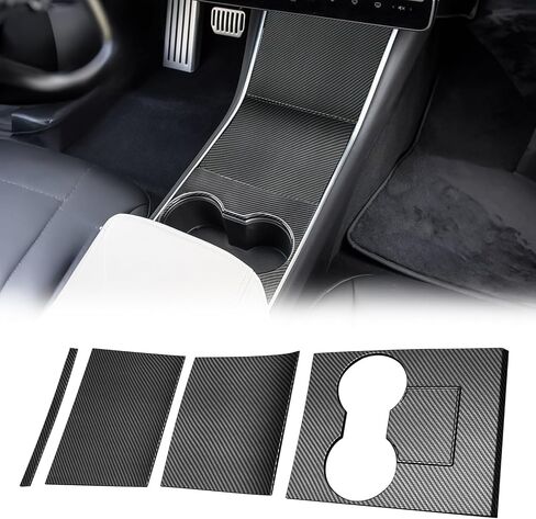 FREEMOTOR802 Console Box Cover Wrap Kit, Fits 2017-2020 Tesla Model 3 All Models, ABS Interior Front Center Console Cup Holder Panel Cover Trim (White/4PCS) in Kuwait