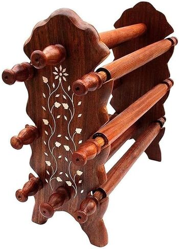 Wooden Handmade Bangle Holder jewellery stand |chuddi stand | bracelets, watches, headbands, anklets, | Stand with 6 roads | Special Gifts For Woman, Girls (BROWN) 12x 9x 4.5 Inches in Kuwait