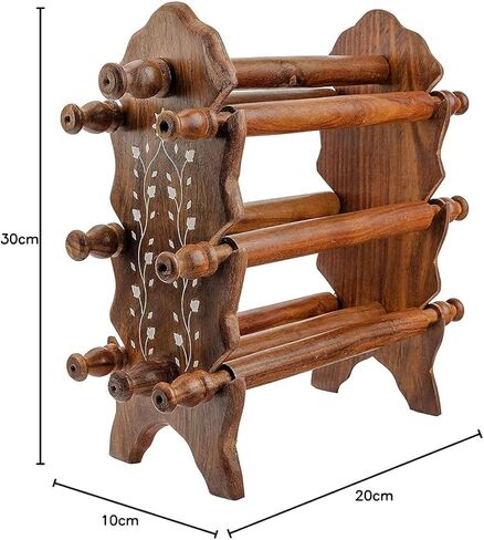 Wooden Handmade Bangle Holder jewellery stand |chuddi stand | bracelets, watches, headbands, anklets, | Stand with 6 roads | Special Gifts For Woman, Girls (BROWN) 12x 9x 4.5 Inches in Kuwait