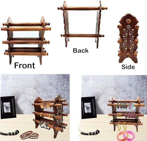 Wooden Handmade Bangle Holder jewellery stand |chuddi stand | bracelets, watches, headbands, anklets, | Stand with 6 roads | Special Gifts For Woman, Girls (BROWN) 12x 9x 4.5 Inches in Kuwait