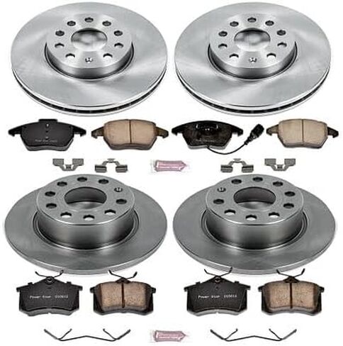 طقم فرامل أمامية وخلفية PowerStop لسيارة Audi A3 2010-13 |Volkswagen Beetle 2013-19 |Jetta 2012-18 - استبدال دوارات الأقراص ووسادات الفرامل السيراميكية، KOE5749 in Saudi Arabia