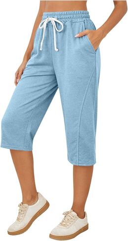 بنطال كابري نسائي صيفي قصير كاجوال فضفاض ومريح برباط لليوجا والركض كابري مع جيوب in Kuwait
