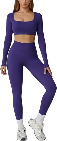 2 Piece Workout Sets for Women Long Sleeve Backless Crop Top and Butt-lifting Leggings Jogger Athletic Gym Outfits in Saudi Arabia
