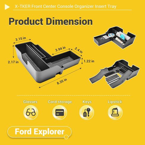 Front Center Console Organizer Insert Tray Compatible with 2020 2021 2022 2023 2024 Ford Explorer Accessories, Custom-fit Middle Console Storage Box with Card Slot (NOT for 2025 Explorer) in Kuwait