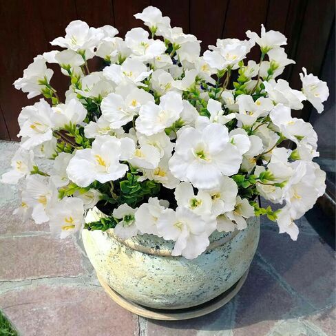 6 Artificial Hibiscus Flowers - UV Resistant Outdoor Silk Plants for Hanging Baskets, Porch & Garden Decor (White) in Kuwait