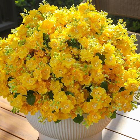 زهور alyptus الاصطناعية للأماكن الخارجية، 12 دفعة من زهور الربيع المزيفة المقاومة للأشعة فوق البنفسجية للشرفة والفناء وديكور المنزل - نباتات صناعية خارجية واقعية مع 4 ألوان - متعدد الألوان in Kuwait