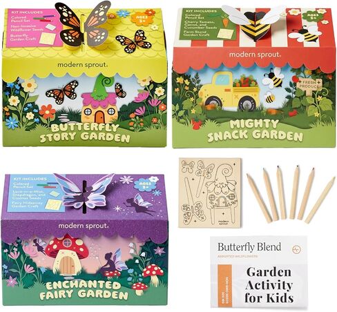 مجموعة من النشاط المخلوقون الحديثة في حديقة مجموعة 3 عبوات ، بداية بذور الحديقة ، حزمة بذور مختلطة الزهرة البرية ، الفراشة ، الخنفساء و Bumblebee in Kuwait