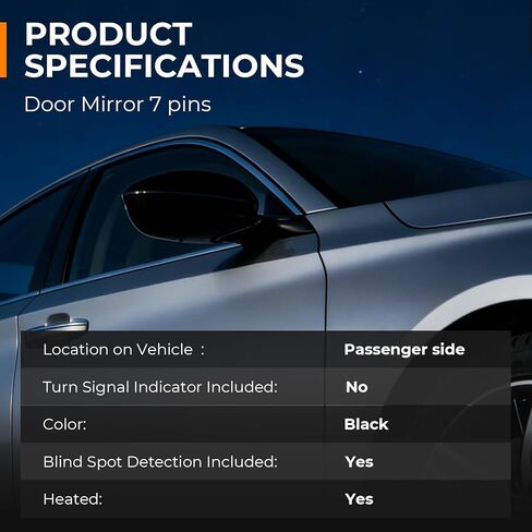 مرآة باب الجانب الأيمن متوافقة مع Honda Accord EXL Hybird Touring 2018-2022 7 دبابيس سوداء استبدال HO1321329 76208-TVA-A22 in Kuwait
