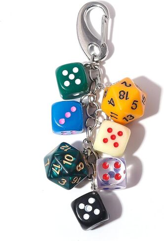 7 PCS Dice Keychains Multicolor Dice Charms, Unique Dice Keychain for Jeans Pants Bag Phone, Colorful Lucky Gaming Accessory Set, 40g in Kuwait