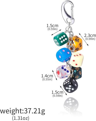 7 PCS Dice Keychains Multicolor Dice Charms, Unique Dice Keychain for Jeans Pants Bag Phone, Colorful Lucky Gaming Accessory Set, 40g in Kuwait
