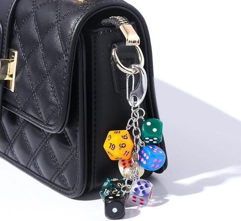 7 PCS Dice Keychains Multicolor Dice Charms, Unique Dice Keychain for Jeans Pants Bag Phone, Colorful Lucky Gaming Accessory Set, 40g in Kuwait