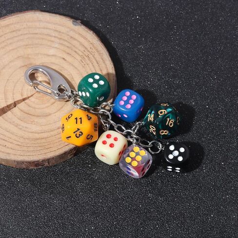 7 PCS Dice Keychains Multicolor Dice Charms, Unique Dice Keychain for Jeans Pants Bag Phone, Colorful Lucky Gaming Accessory Set, 40g in Kuwait
