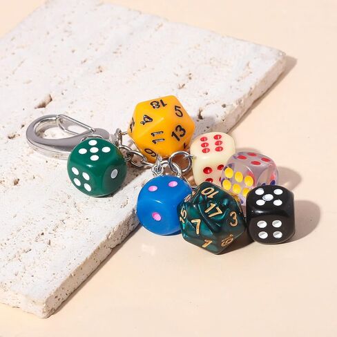 7 PCS Dice Keychains Multicolor Dice Charms, Unique Dice Keychain for Jeans Pants Bag Phone, Colorful Lucky Gaming Accessory Set, 40g in Kuwait