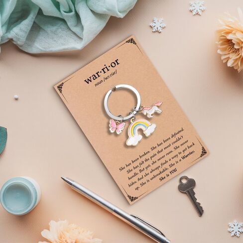 Cancer Care Gifts Inspirational Keychain Butterfly Gift Unicorn Keychain Card Breast Cancer Surviver Patient Gifts for Woman Motivational Encouragement Thinking of You Gift Chistmas Birthday Presents in Kuwait