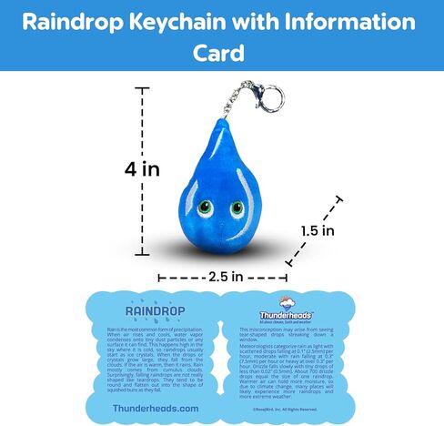 Thunderheads Raindrop Plushie Keychain, Nature-Inspired Educational Clip-On Stuffed Keychain with Fact Card, Fun STEM Tool for Exploring Rain, & Earth Science, Plush Bag Charm for Families and Friends in Saudi Arabia