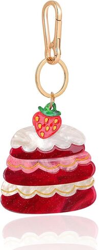 Decorative Cake Bag Charm Keychain - Kawaii Strawberry & Cream Polymer Clay Charm for Backpacks, Purses, Luggage in Kuwait