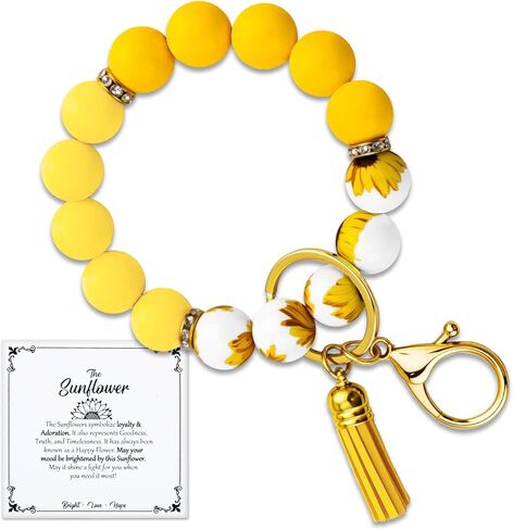 Sunflower Bracelet Gifts for Women Yellow Gifts for Women Sunflower Car Accessories Silicone Beaded Wristlet Keychain Yellow Sunflower Bracelet for Sunflowers Lovers in Kuwait
