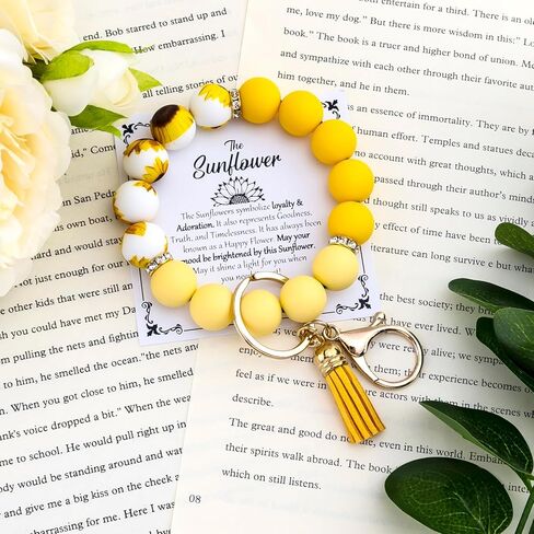 Sunflower Bracelet Gifts for Women Yellow Gifts for Women Sunflower Car Accessories Silicone Beaded Wristlet Keychain Yellow Sunflower Bracelet for Sunflowers Lovers in Kuwait