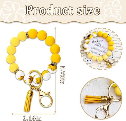 Sunflower Bracelet Gifts for Women Yellow Gifts for Women Sunflower Car Accessories Silicone Beaded Wristlet Keychain Yellow Sunflower Bracelet for Sunflowers Lovers in Kuwait