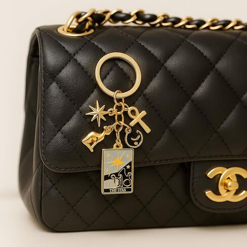 سلسلة مفاتيح بطاقة التارو، سحر حقيبة سلاسل المفاتيح النجمة للنساء مع نجمة مشعة وعنخ وقمر وزخارف رمزية عميقة، هدايا سلاسل مفاتيح رائعة للباحثين الروحيين وعشاق التارو in Kuwait