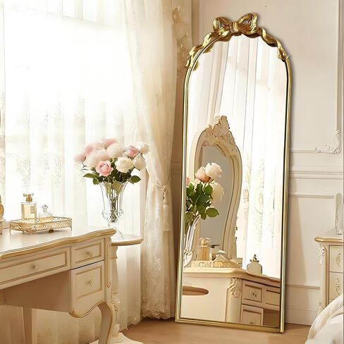 Gold Bow Full Length Mirror Standing Full Body Decorative Floor Mirrors for Bedroom, Living Room and Cloakroom 55" L x 21" in Saudi Arabia