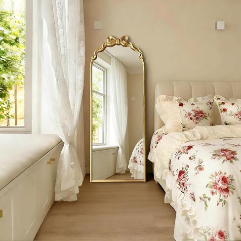 Gold Bow Full Length Mirror Standing Full Body Decorative Floor Mirrors for Bedroom, Living Room and Cloakroom 55" L x 21" in Saudi Arabia