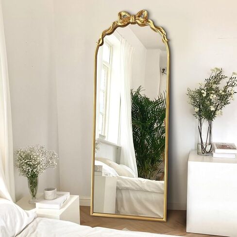 Gold Bow Full Length Mirror Standing Full Body Decorative Floor Mirrors for Bedroom, Living Room and Cloakroom 55" L x 21" in Saudi Arabia