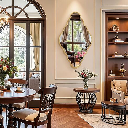 مرآة ذهبية عتيقة صدفية مقاس 91.44 سم × 50.8 سم، مرآة حائط غير منتظمة بتصميم تجريدي، إطار من سبائك الألومنيوم المصقول، مرايا حائط عتيقة مزخرفة للحمام وغرفة النوم وغرفة المعيشة والمدخل in Kuwait