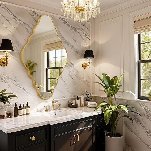 مرآة ذهبية عتيقة صدفية مقاس 91.44 سم × 50.8 سم، مرآة حائط غير منتظمة بتصميم تجريدي، إطار من سبائك الألومنيوم المصقول، مرايا حائط عتيقة مزخرفة للحمام وغرفة النوم وغرفة المعيشة والمدخل in Kuwait