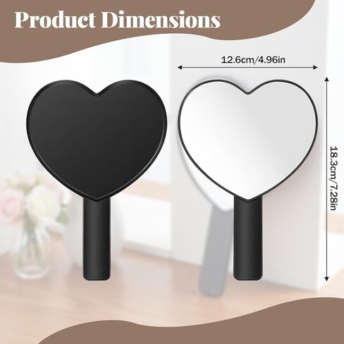 Handheld Heart Mirror, Small Handheld Mirror, Drop-Resistant Hand Mirrors with Handle, Portable Lash Mirrors for Women Valentine's Day Birthday Gift (Black) in Kuwait