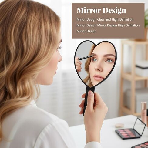 Handheld Heart Mirror, Small Handheld Mirror, Drop-Resistant Hand Mirrors with Handle, Portable Lash Mirrors for Women Valentine's Day Birthday Gift (Black) in Kuwait