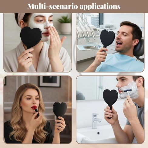 Handheld Heart Mirror, Small Handheld Mirror, Drop-Resistant Hand Mirrors with Handle, Portable Lash Mirrors for Women Valentine's Day Birthday Gift (Black) in Kuwait