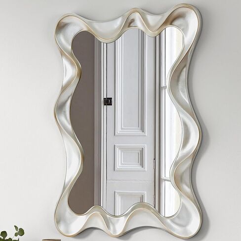 SHYFOY Decorative Mirror for Wall, 27.6x35.4 Wall Mounted Mirror Irregular Wall Mirror Vanity Mirrors Wavy for Fireplace for Bedroom, Livingroom, Entryway in Saudi Arabia