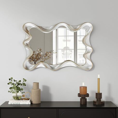 SHYFOY Decorative Mirror for Wall, 27.6x35.4 Wall Mounted Mirror Irregular Wall Mirror Vanity Mirrors Wavy for Fireplace for Bedroom, Livingroom, Entryway in Saudi Arabia