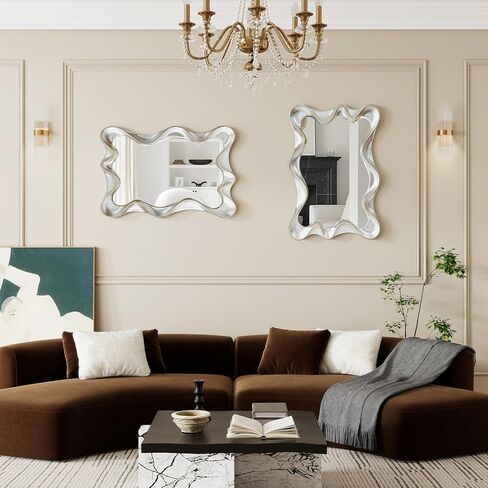 SHYFOY Decorative Mirror for Wall, 27.6x35.4 Wall Mounted Mirror Irregular Wall Mirror Vanity Mirrors Wavy for Fireplace for Bedroom, Livingroom, Entryway in Saudi Arabia