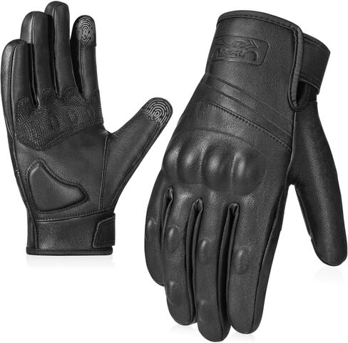 Windproof PU Leather Motorcycle Gloves, Unisex Durable Anti-Slip & Touchscreen Leather-Like Motorcycle Gloves, Ideal for Motocross Racing, Road Biking for Men & Women in Saudi Arabia