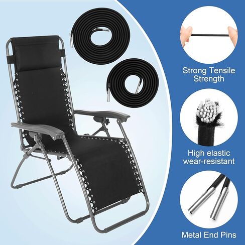 4Pcs Zero Gravity Chair Replacement Cord, Black Elastic Rope Cord for Repair Zero-Gravity Lounge Chairs in Kuwait